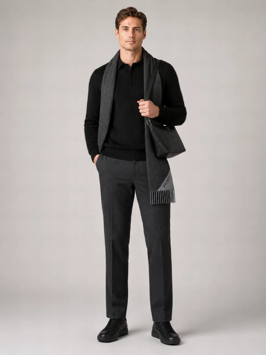 Auralee Mohair Long-Sleeve Polo Shirt