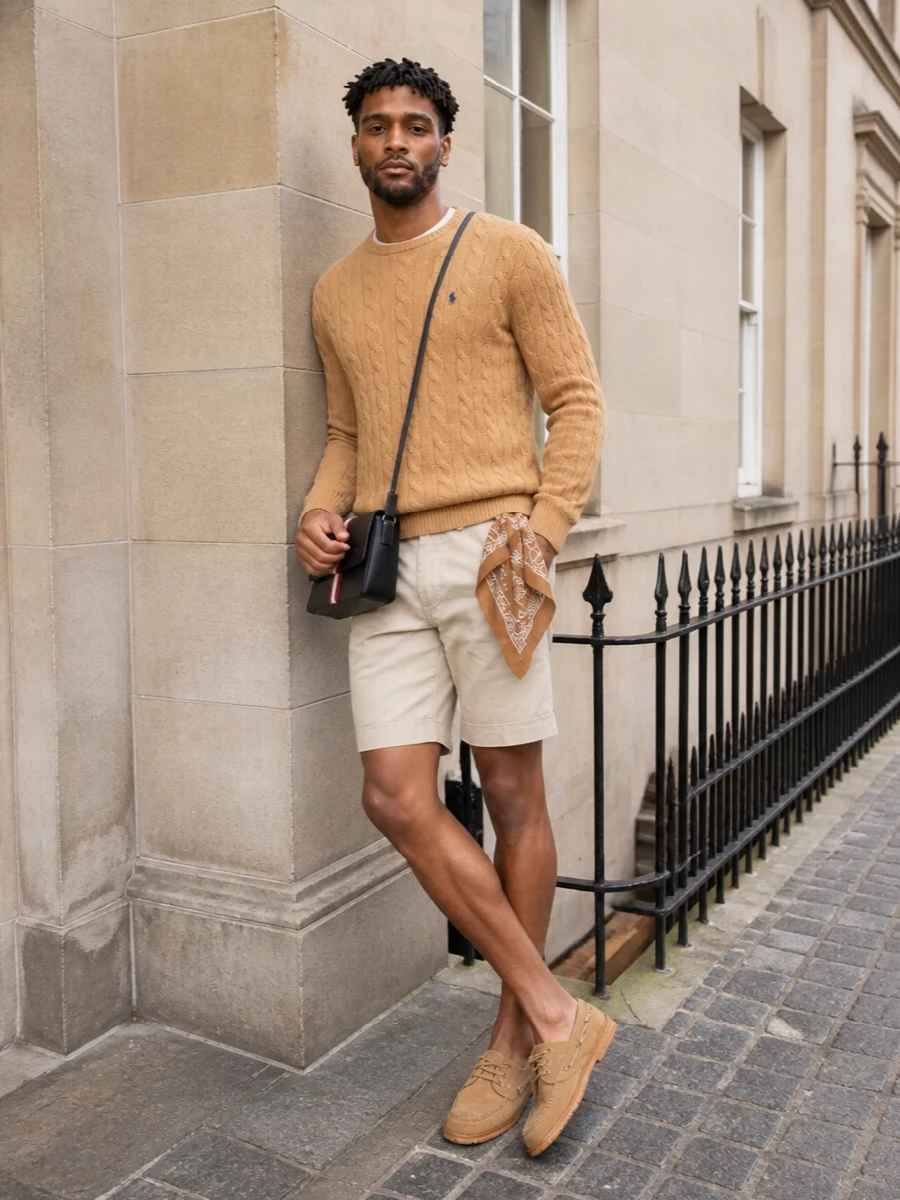 Polo camel sweater stone chinos tods loafers