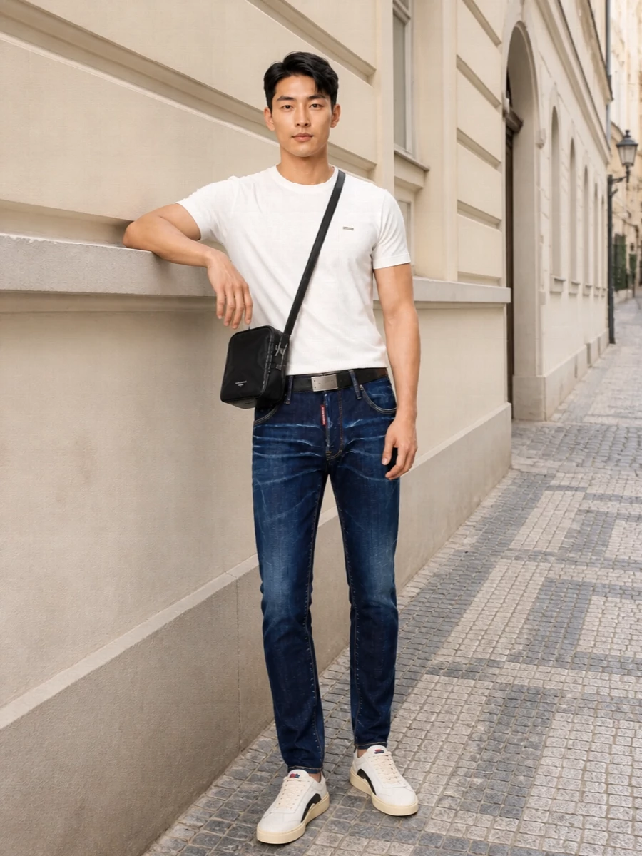 Dsquared2 white tshirt dark jeans sneakers