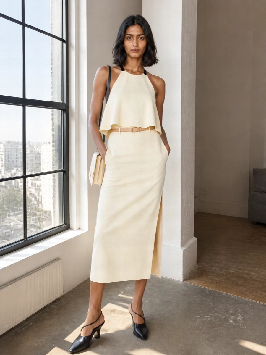 Jil sander butter cream skirt halter outfit