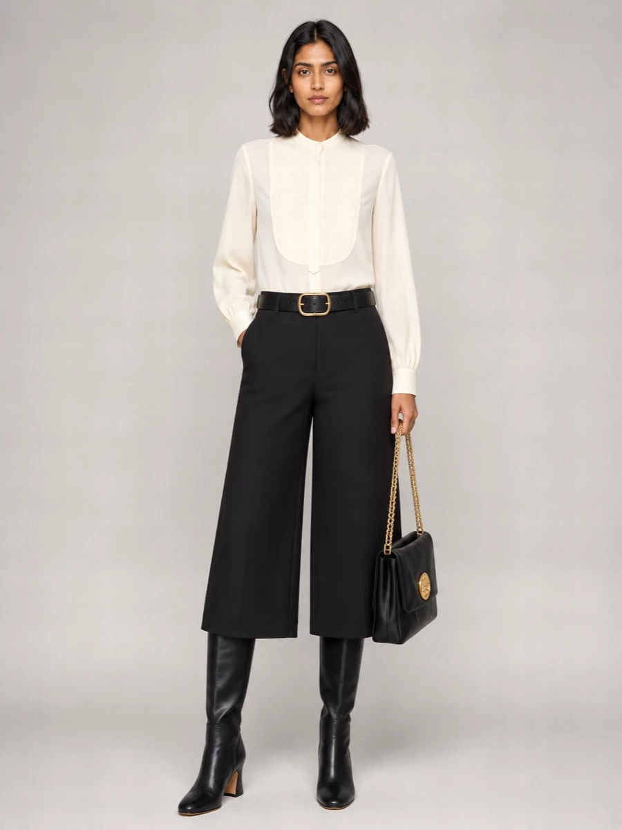 Chloé Virgin Wool Mid-Rise Cropped Wide-Leg Tailored Shorts