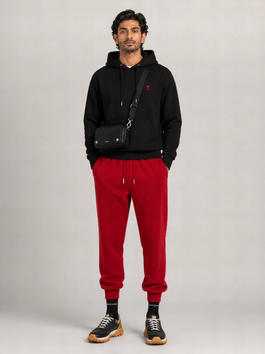 Ami Paris Merino Wool Drawstring Loose Fit Trousers