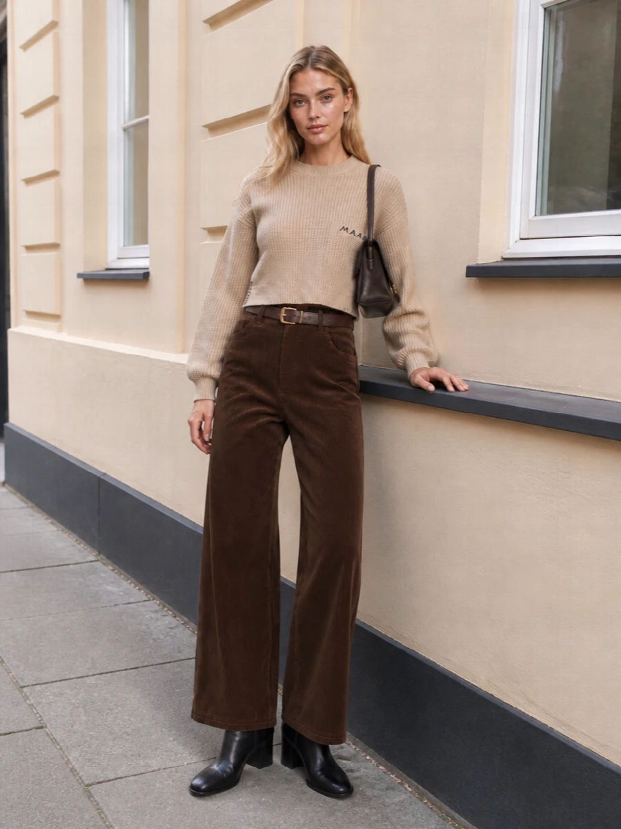 Marni wide leg brown corduroy trouser outfit