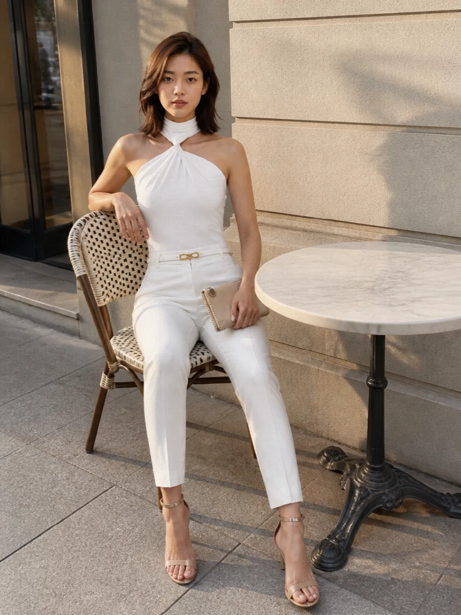 Elisabetta franchi ivory halter bodysuit tailored pants