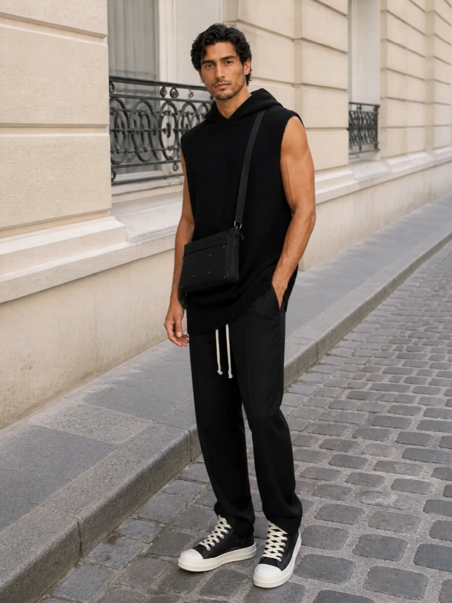 Rick owens long hooded knit black drawstring pants