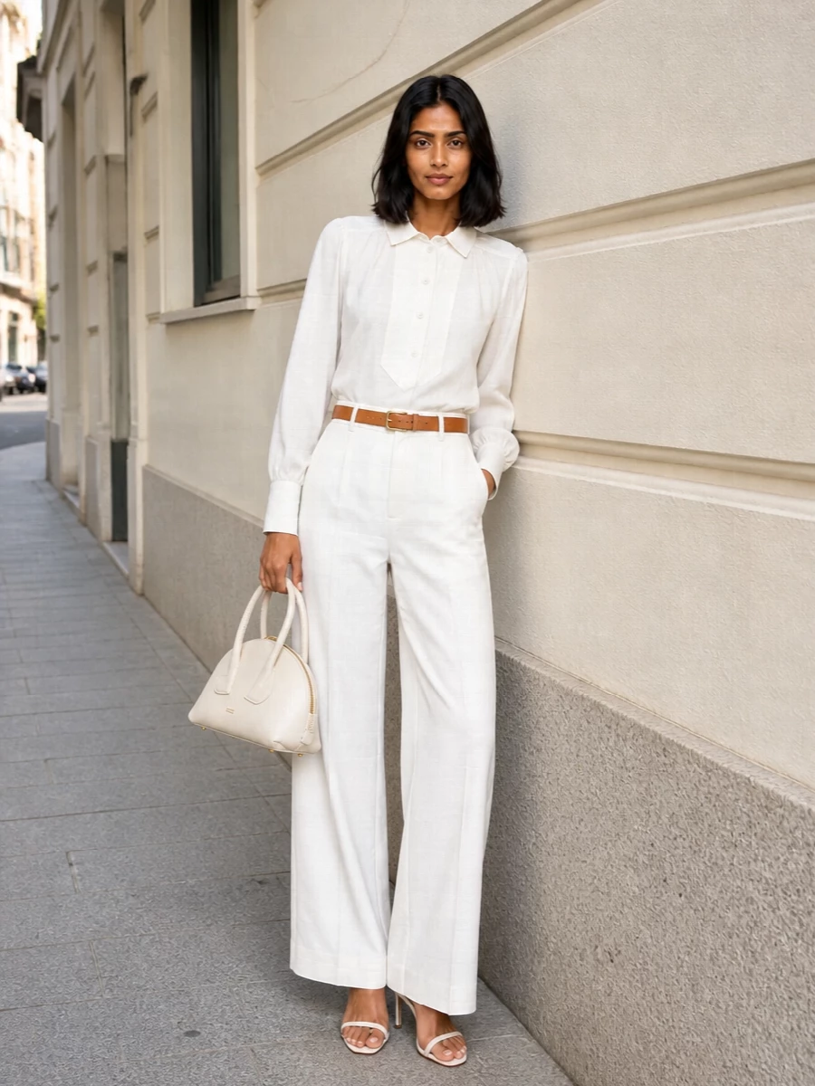 Patou white wide leg trousers prada sandals