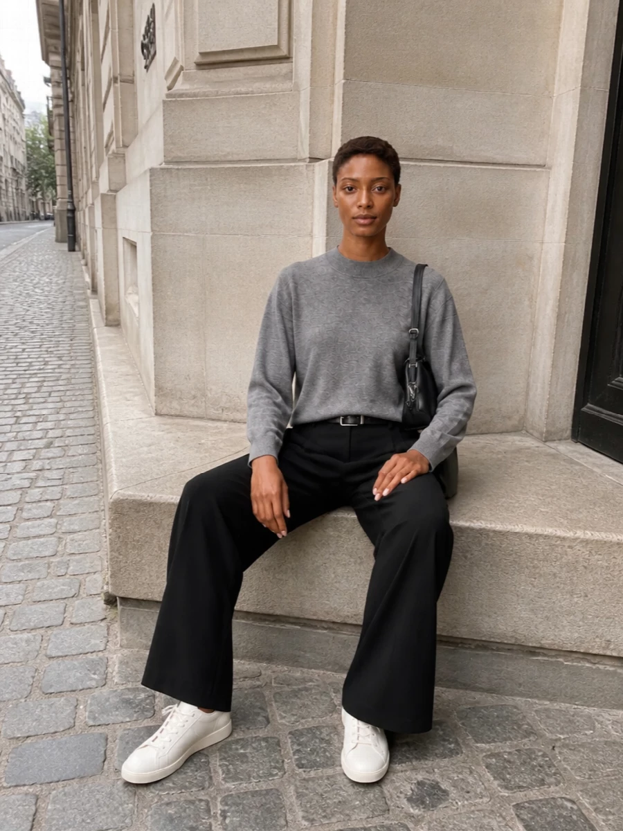 Frankie shop grey sweatshirt black wide leg trousers