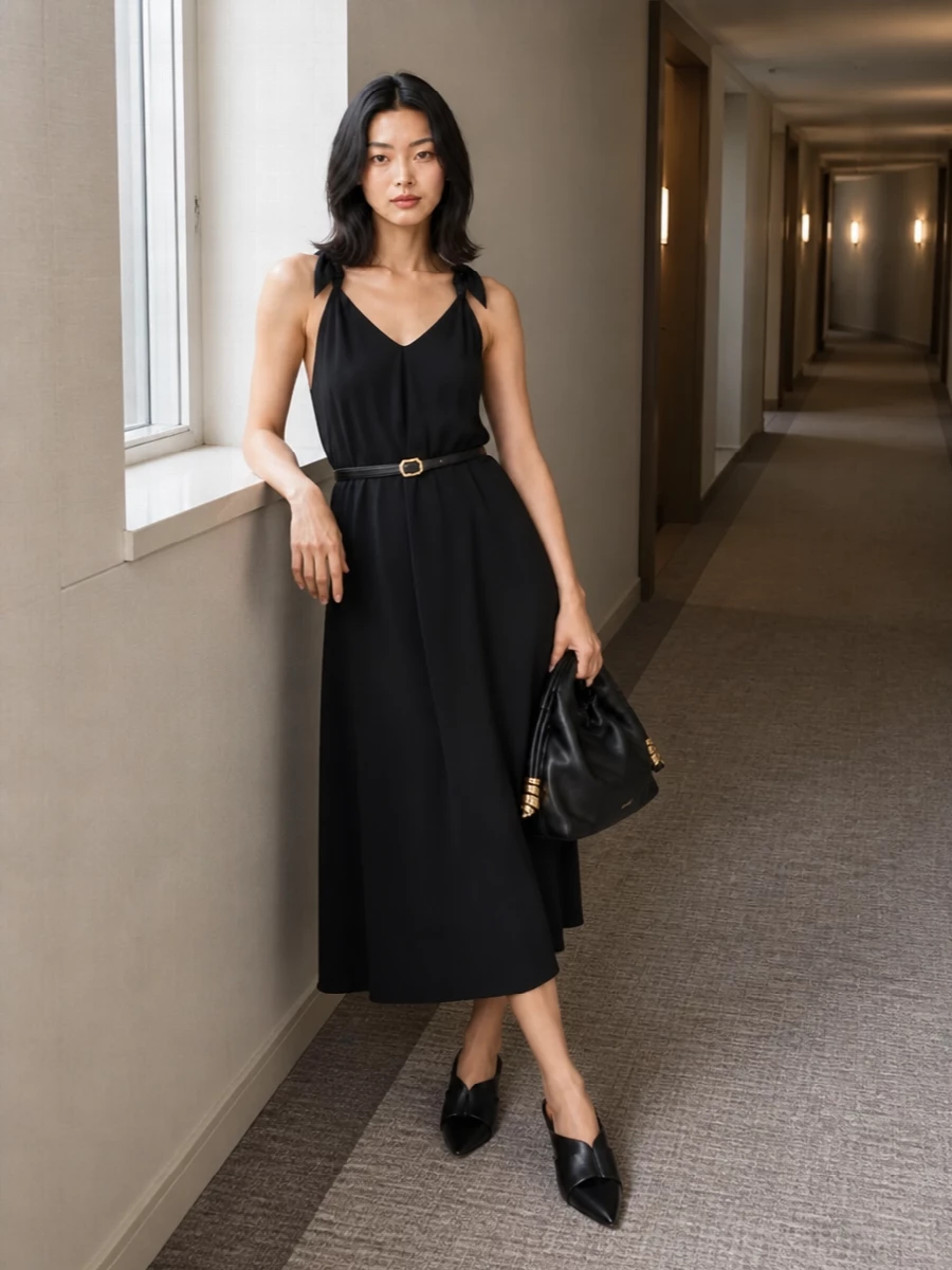 Loewe black halter dress cone heel mules