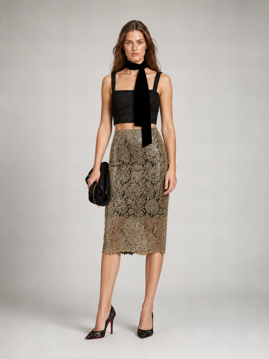 Ermanno Scervino Embroidered Tulle Knee-Length Pencil Skirt