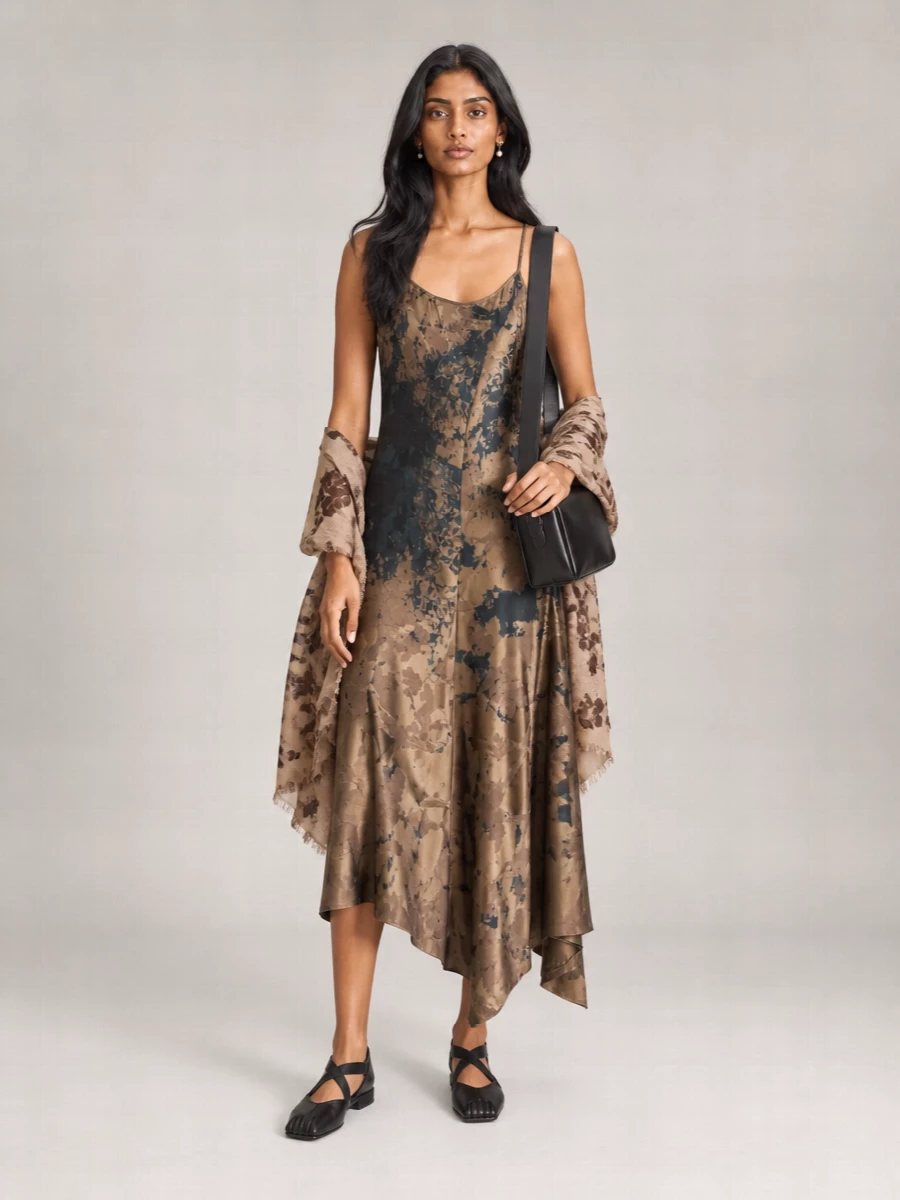 Uma Wang linen-blend jacquard-knit scoop-neck asymmetric midi dress