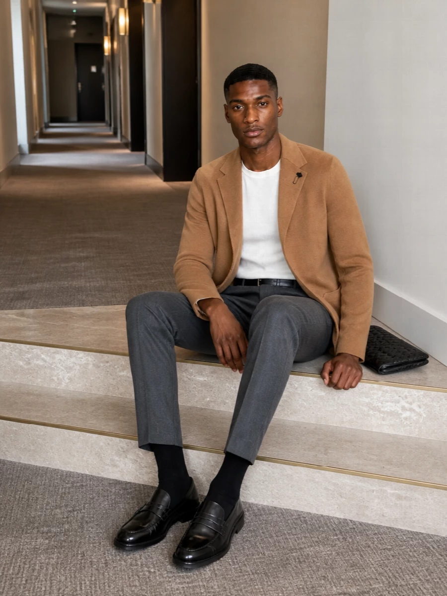 Lardini camel blazer pt torino grey trousers