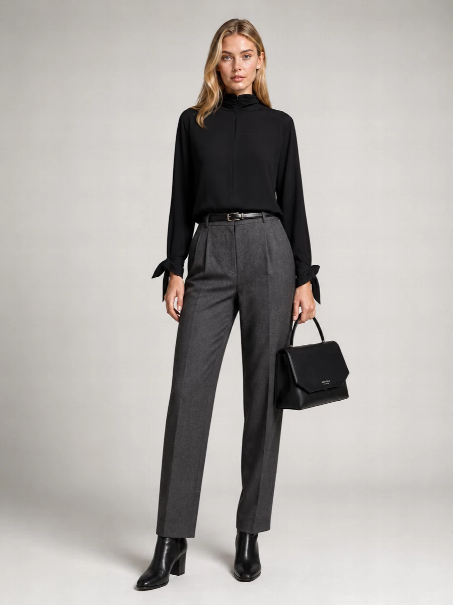 Emporio Armani Crepe High-Neck Long-Sleeve Blouse
