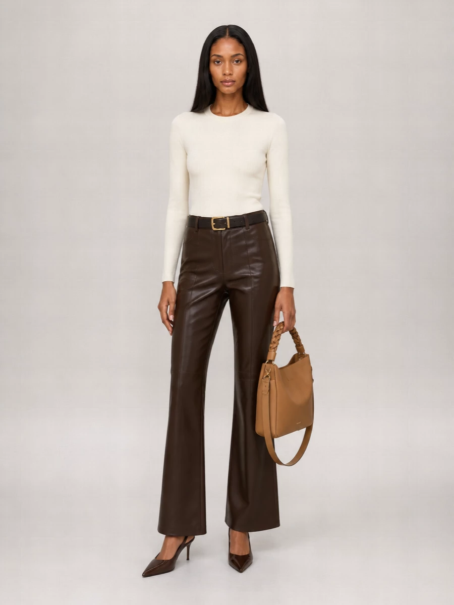 S Max Mara Faux Leather Flared Trousers