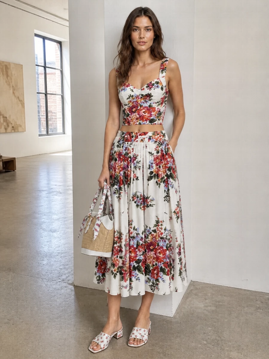 Dolce gabbana floral bustier midi skirt outfit