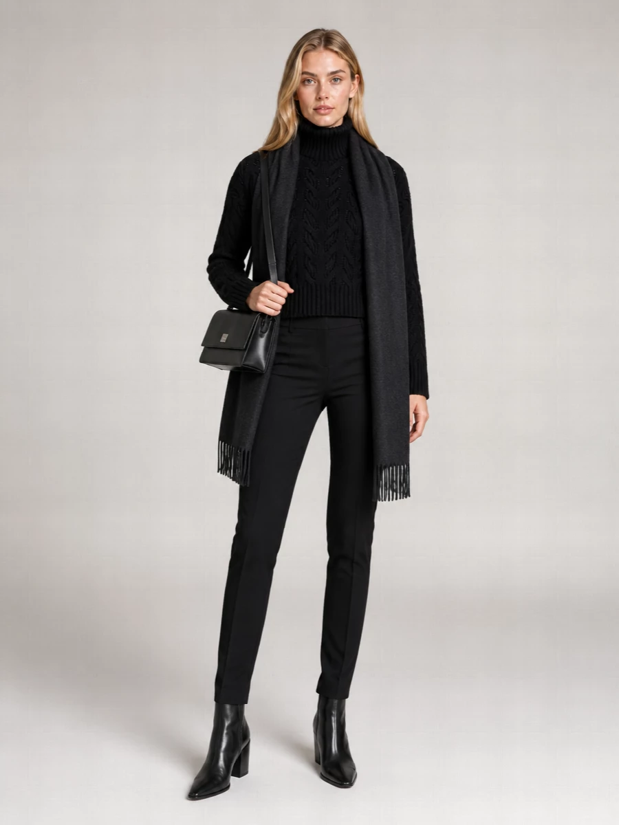 S Max Mara Cable-Knit Cashmere Wool Turtleneck Sweater
