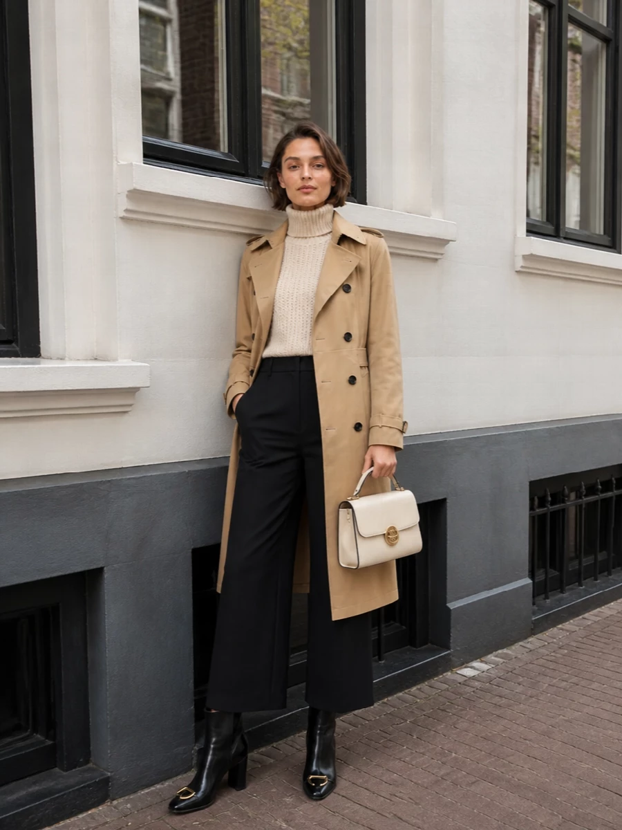 Gucci trench coat wide leg trousers boots