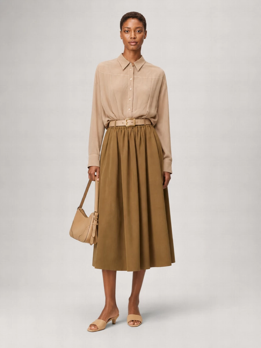 Auralee Leather Pleated Skirt