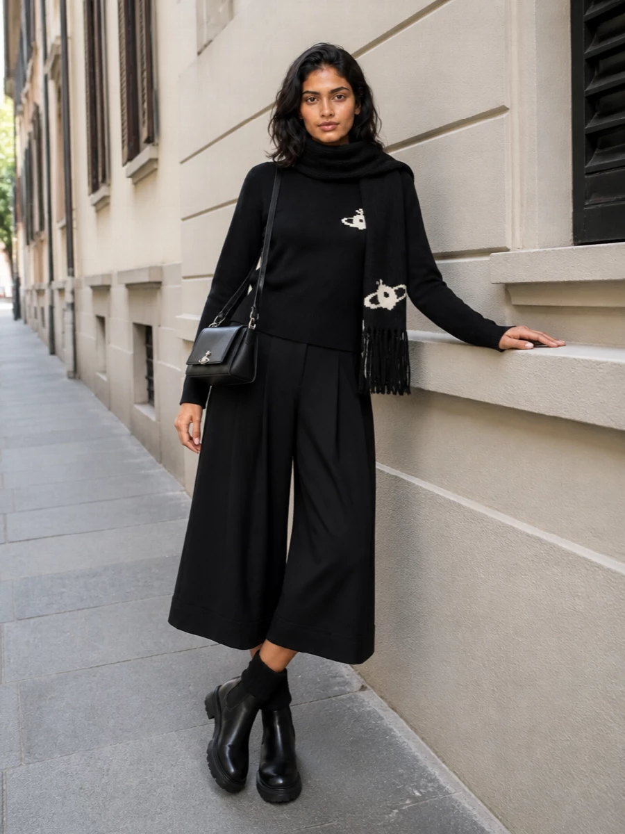 Vivienne westwood black knit cropped wide leg trouser