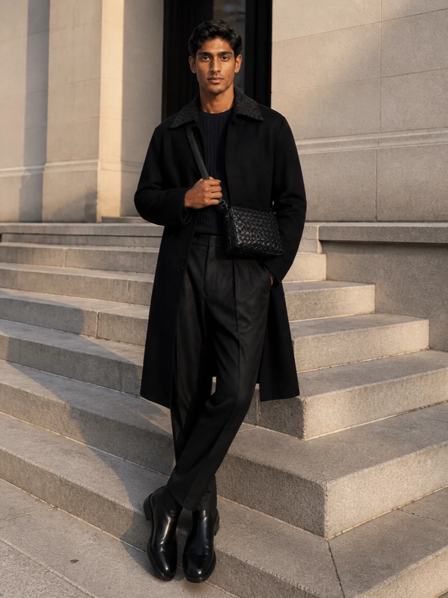Bottega veneta mens black coat tailored trousers