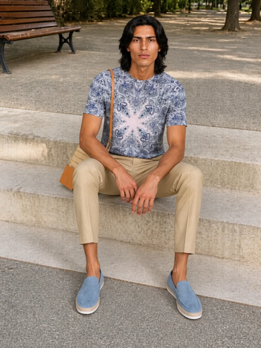 Etro paisley tee chinos tods loafers