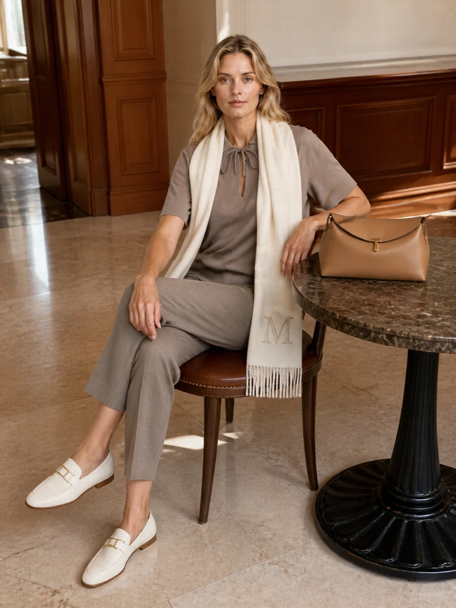 Max mara taupe knit s max mara straight trousers