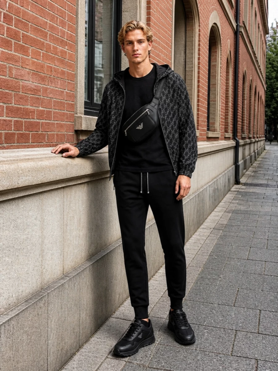 Emporio armani monogram jacket black joggers outfit