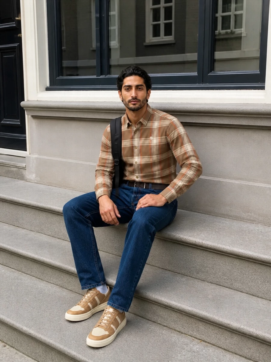 Timberland plaid shirt apc jeans outfit