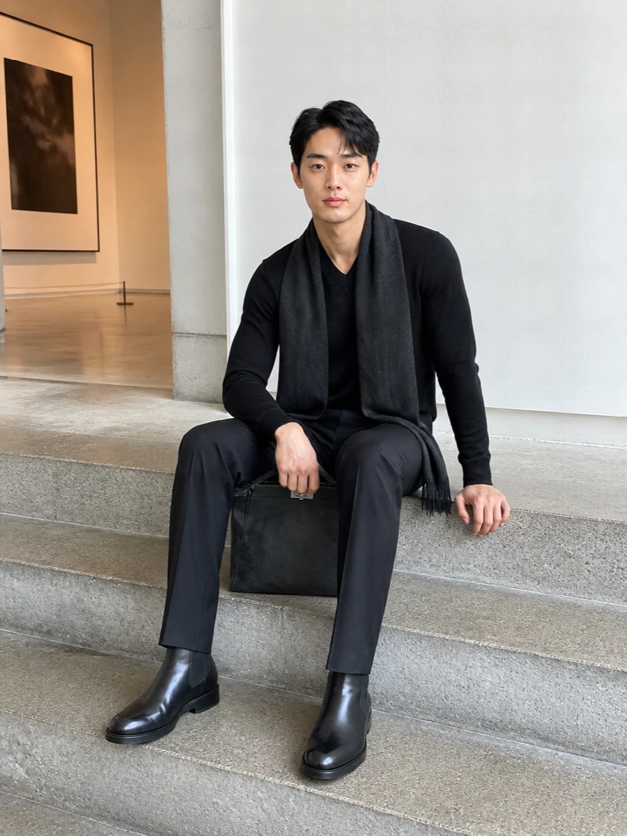 Fendi black v neck tailored trousers chelsea boots