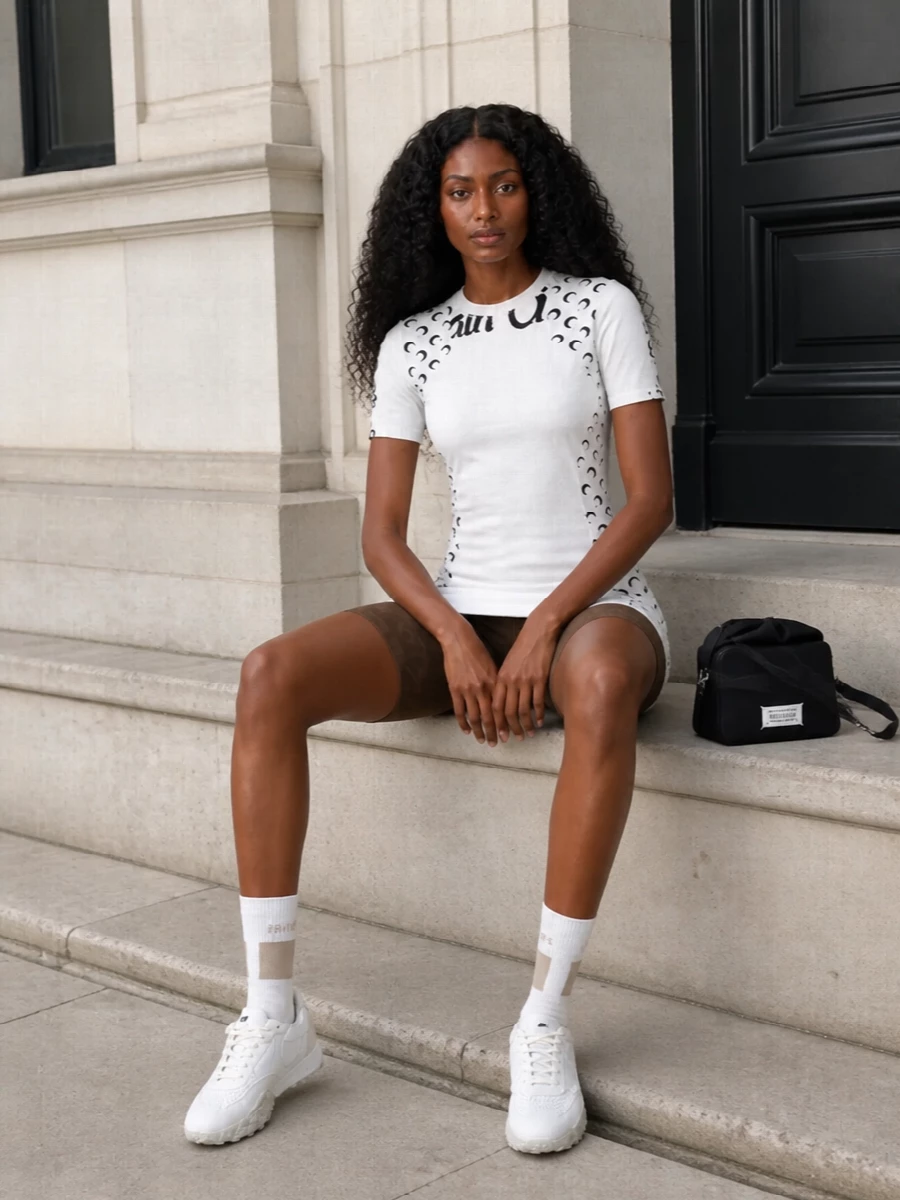 Marine serre crescent tee bike shorts sneakers