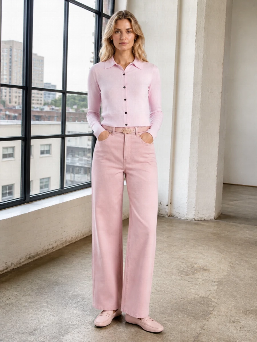 Max mara blush wide leg jeans pink cardigan