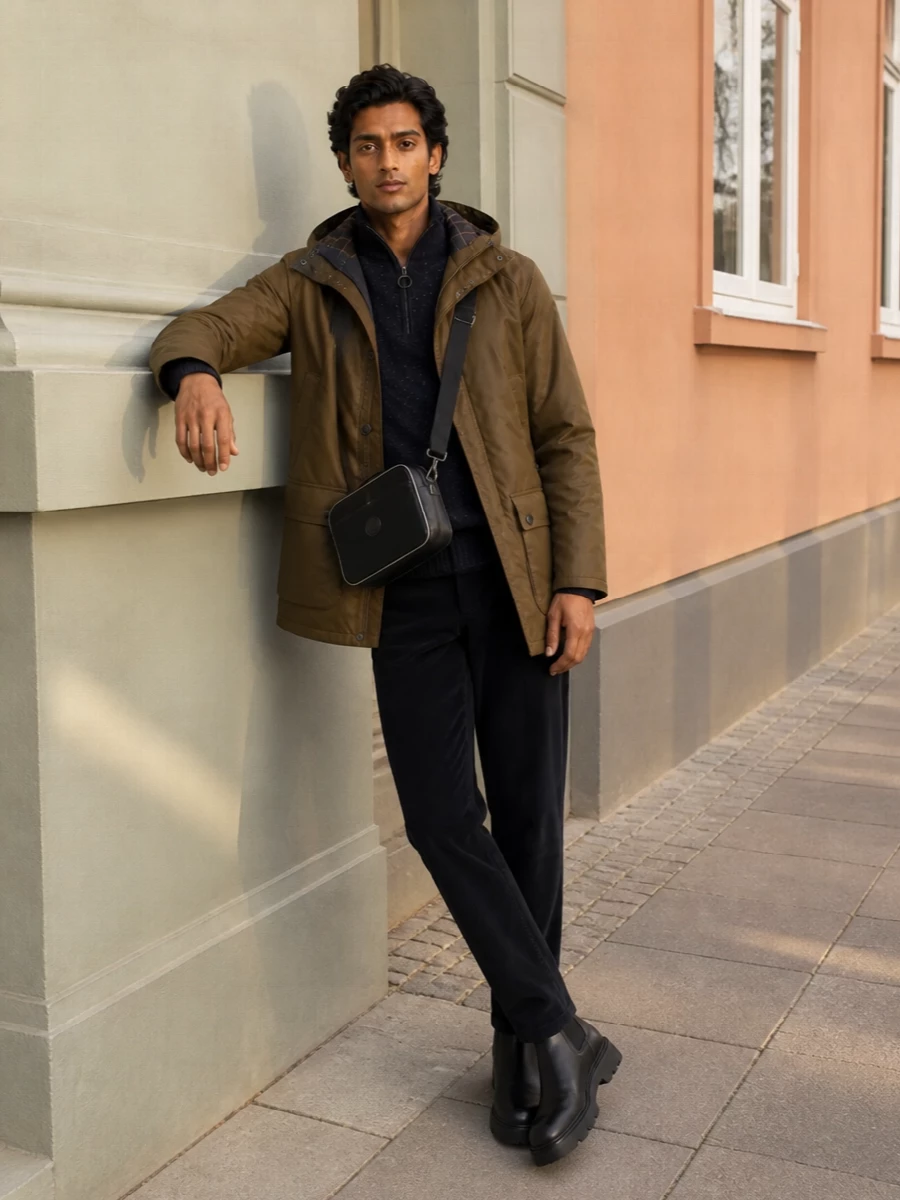 Barbour parka apc corduroy burberry boots outfit