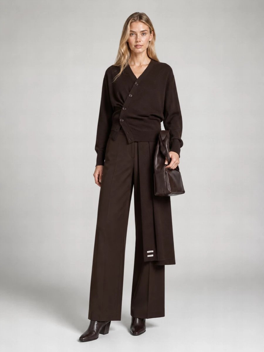 Lemaire Ribbed Asymmetric Wrap V-Neck Cardigan