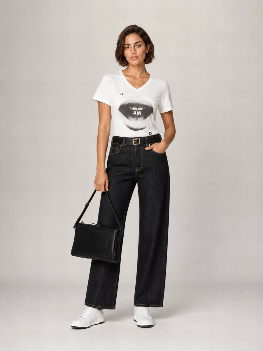 Fendi Cotton Printed V-Neck Short-Sleeve T-Shirt