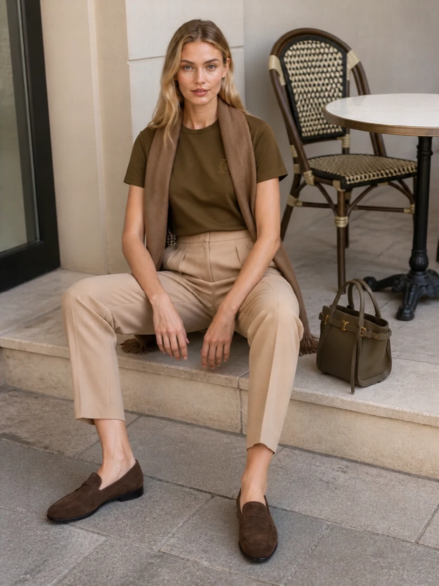 Max mara olive tee camel tailored trousers