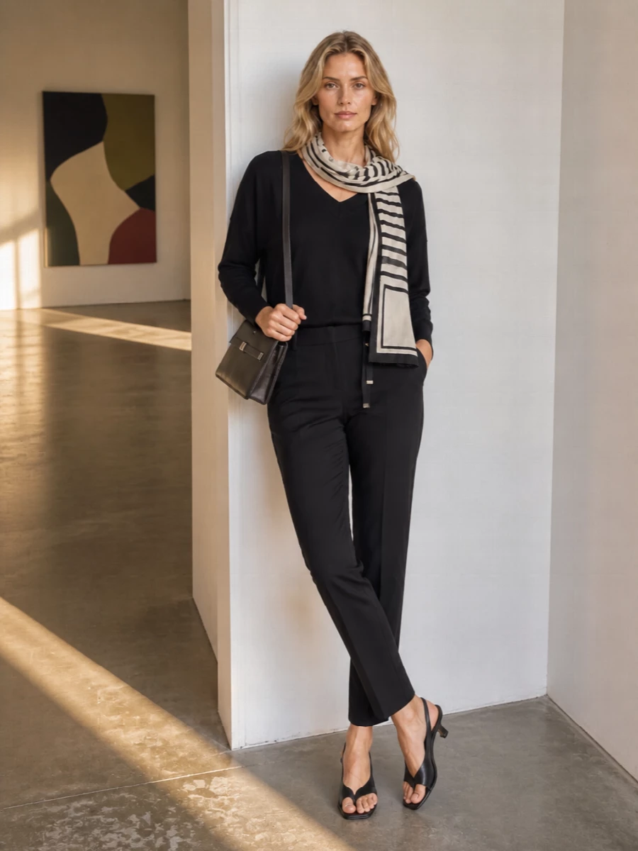 Herno black knit tailored trousers slingbacks