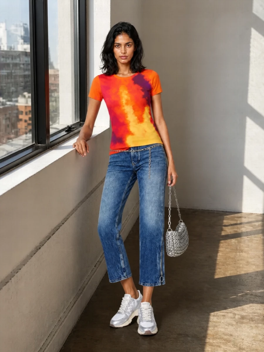 Paco rabanne tie dye tee designer jeans silver bag