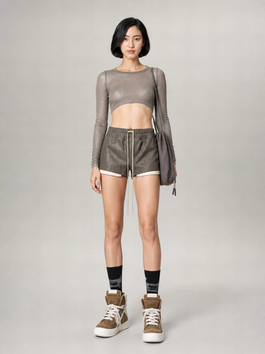 Rick Owens Lamb Leather Drawstring Shorts