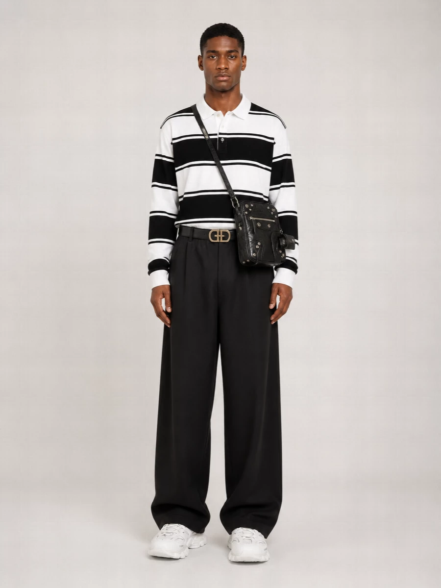 Balenciaga Striped Long-Sleeve Polo Shirt