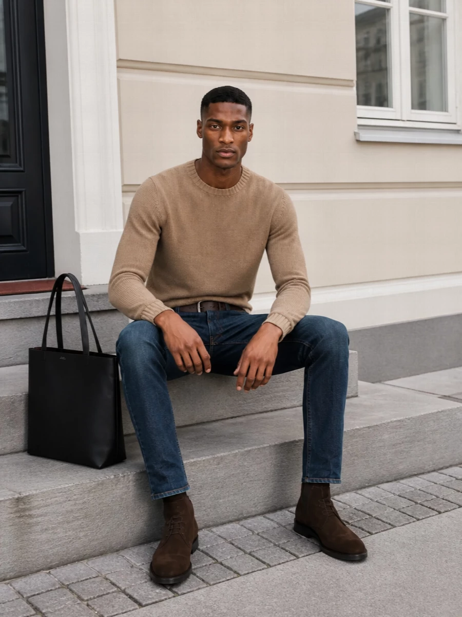 Pt torino denim camel sweater tods suede boots