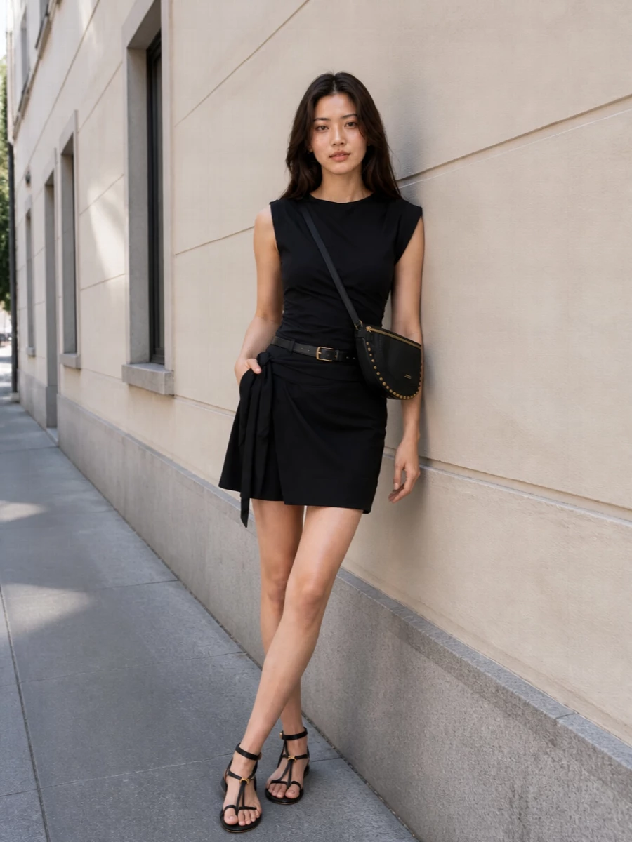 Isabel marant black wrap mini skirt evening outfit