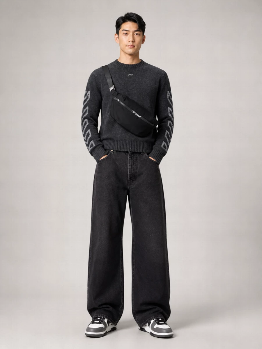 Off-White Wool Fuzzy Intarsia Jumper