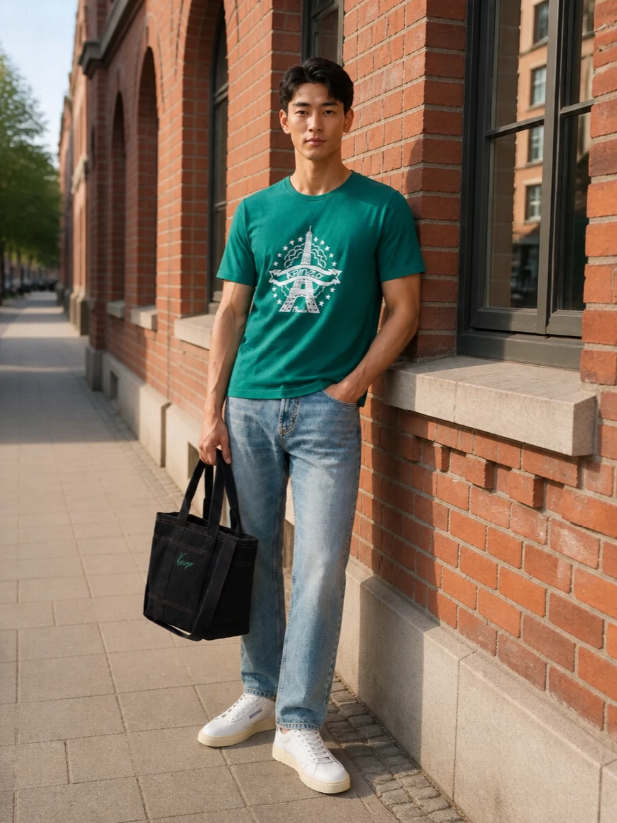 Kenzo tee armani jeans autry sneakers outfit