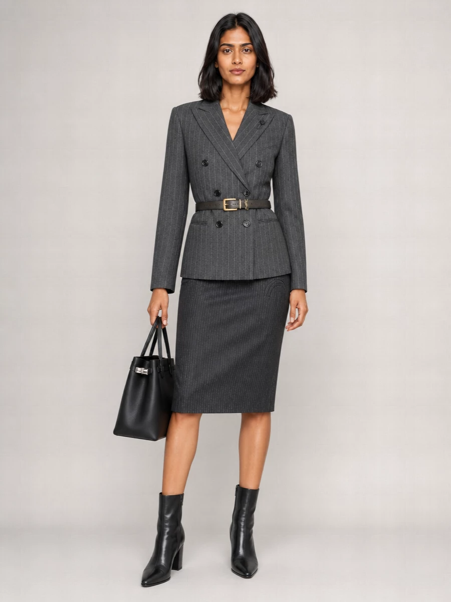 Blazé Milano Wool Pinstripe High-Rise Midi Pencil Skirt