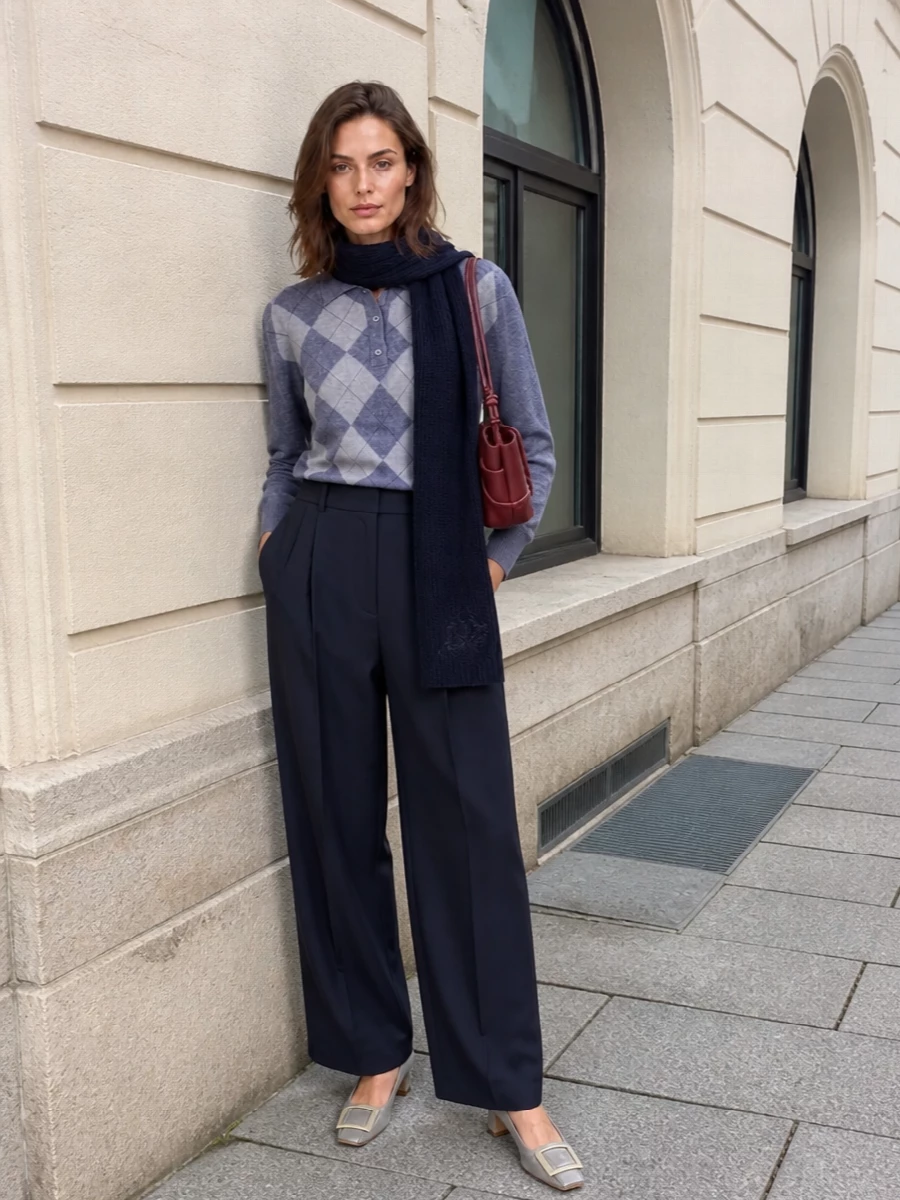 Rohe argyle polo navy trousers roger vivier pumps