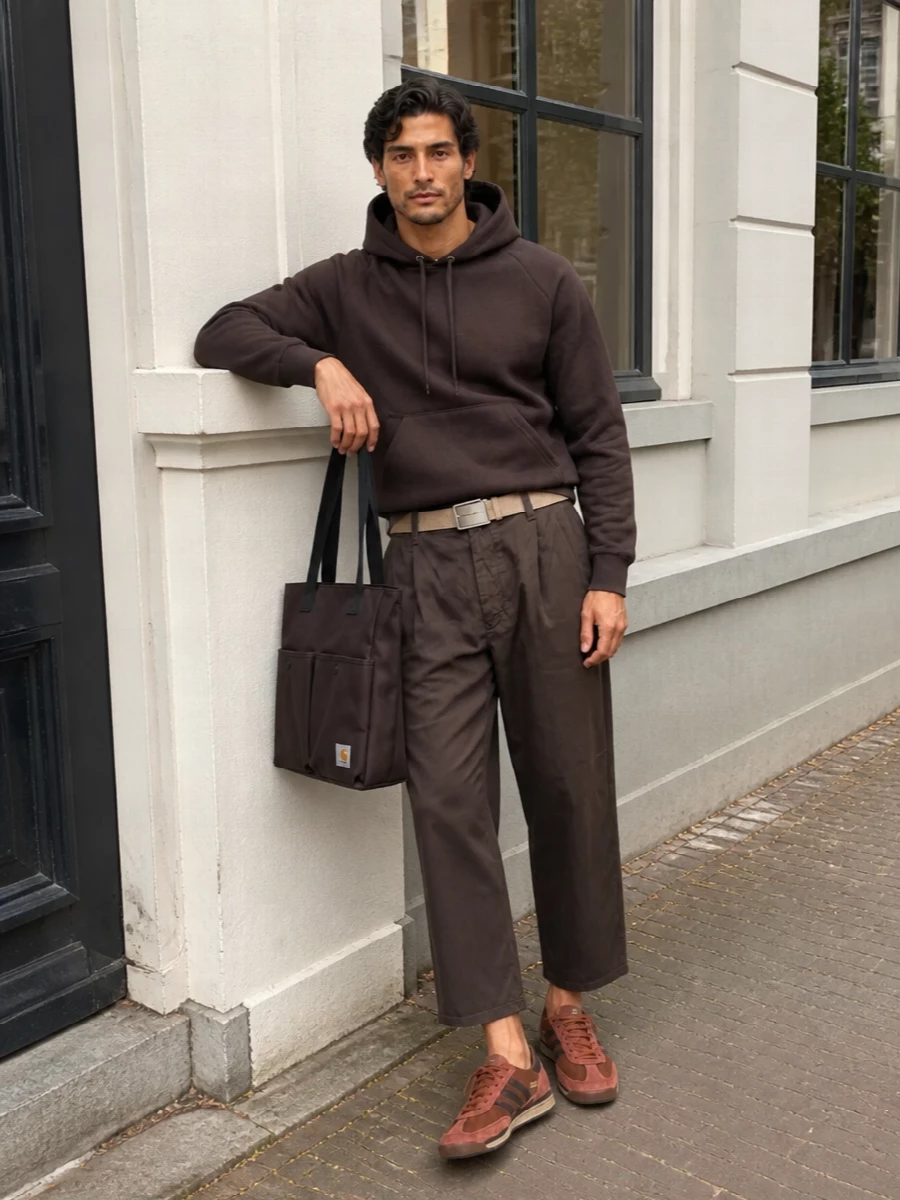 Carhartt brown trouser hoodie adidas sneakers