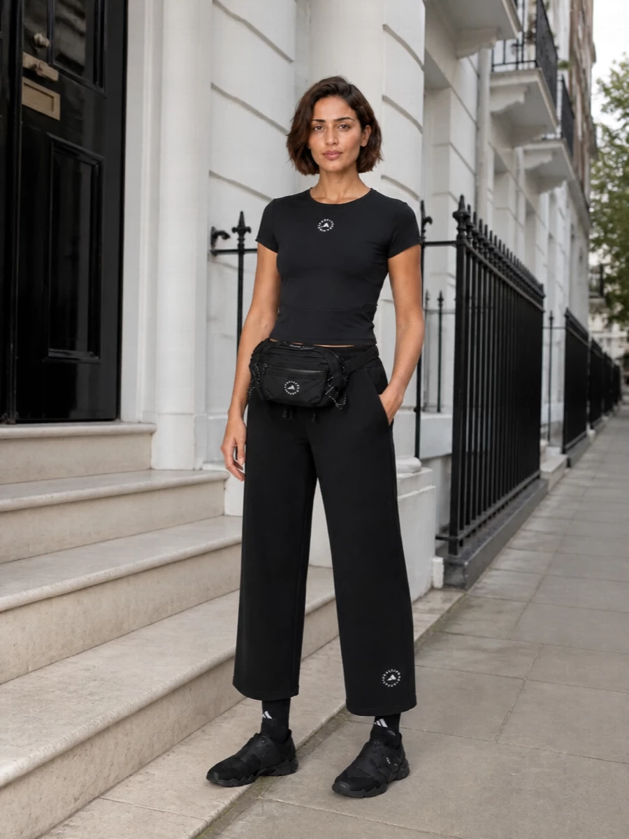 Adidas stella mccartney black track pant outfit