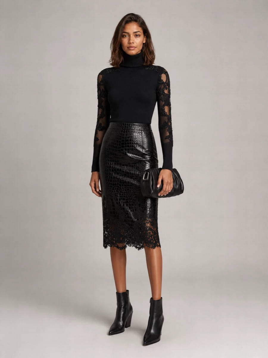 Ermanno Scervino Virgin Wool Lace Panel High Neck Top