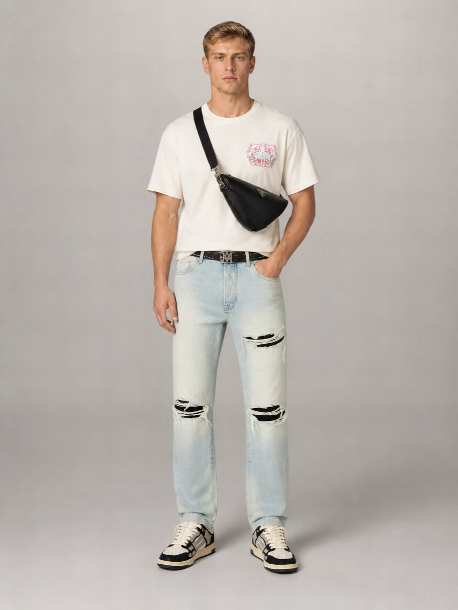 Amiri Denim Ripped Straight Flare Jeans