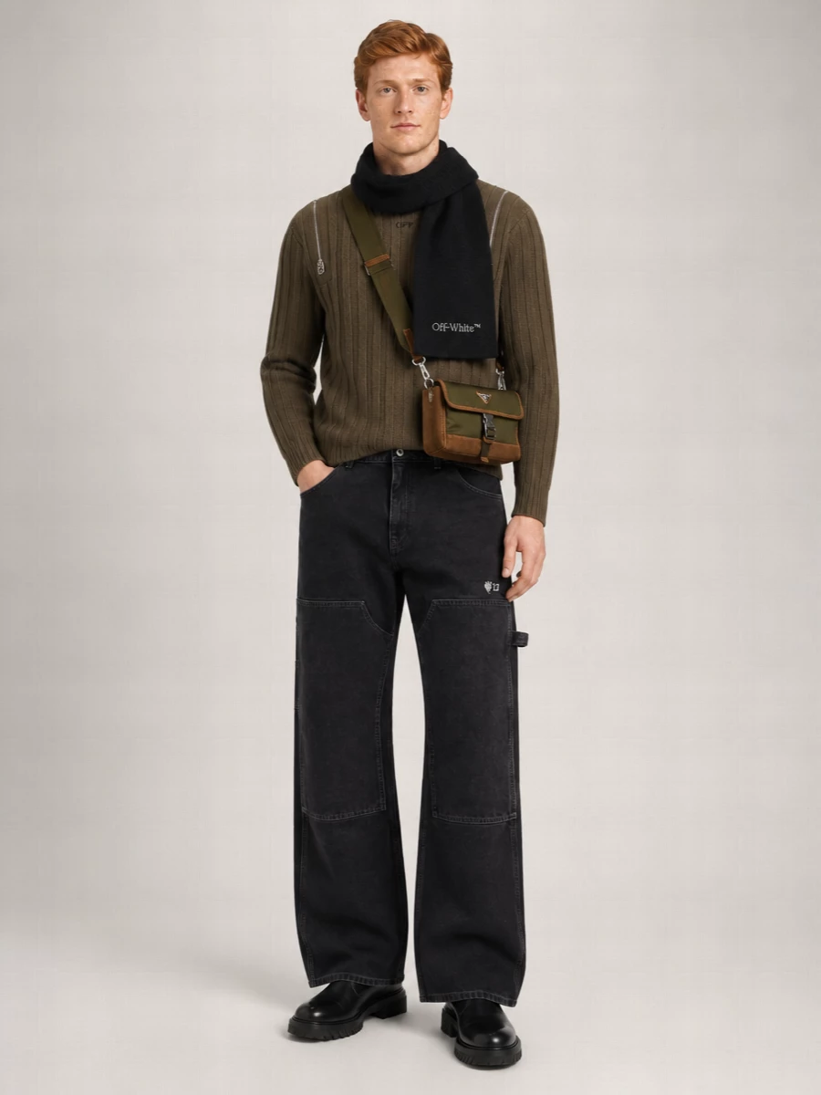 Off-White Ribbed Wool Zip Jumper