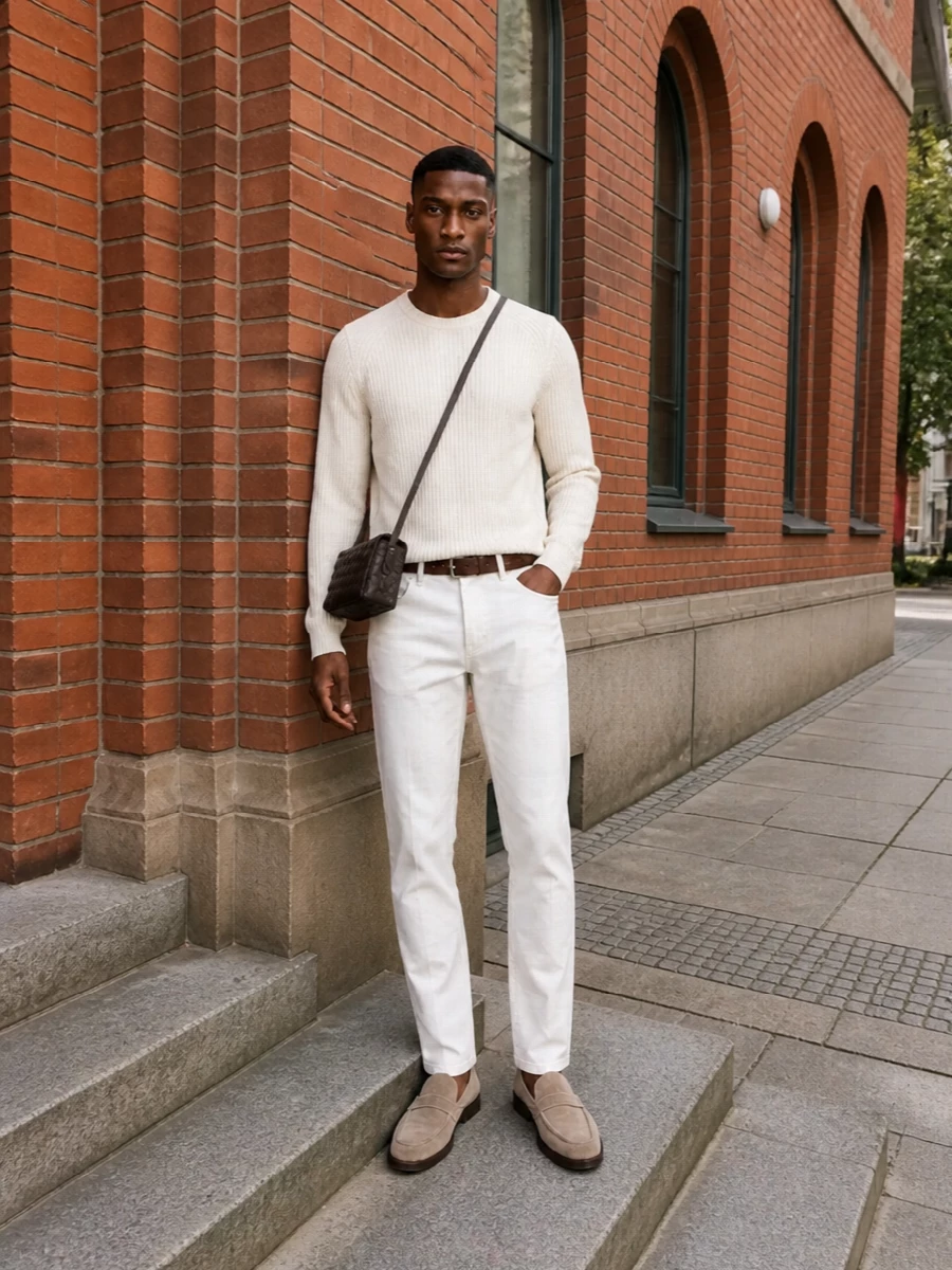 Brunello cucinelli ivory denim knit outfit
